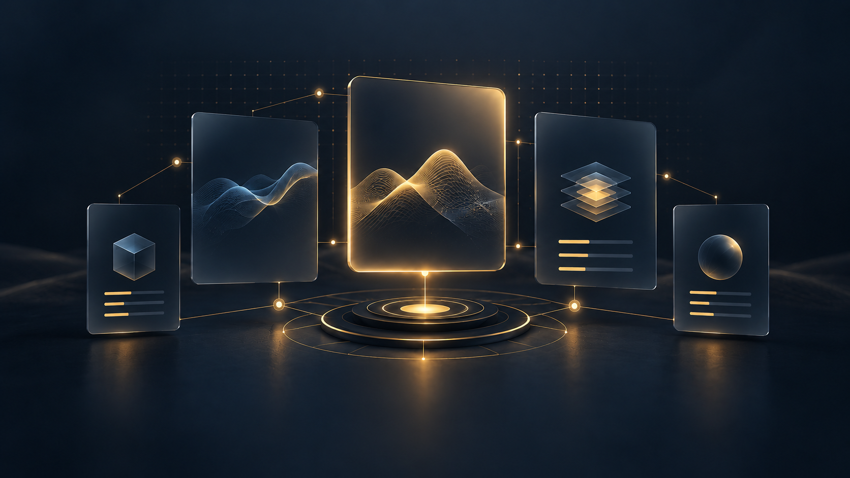 Abstrakte Modellkarten in Dunkelblau und Gold als Symbol für den Vergleich von OpenAI-Modellen