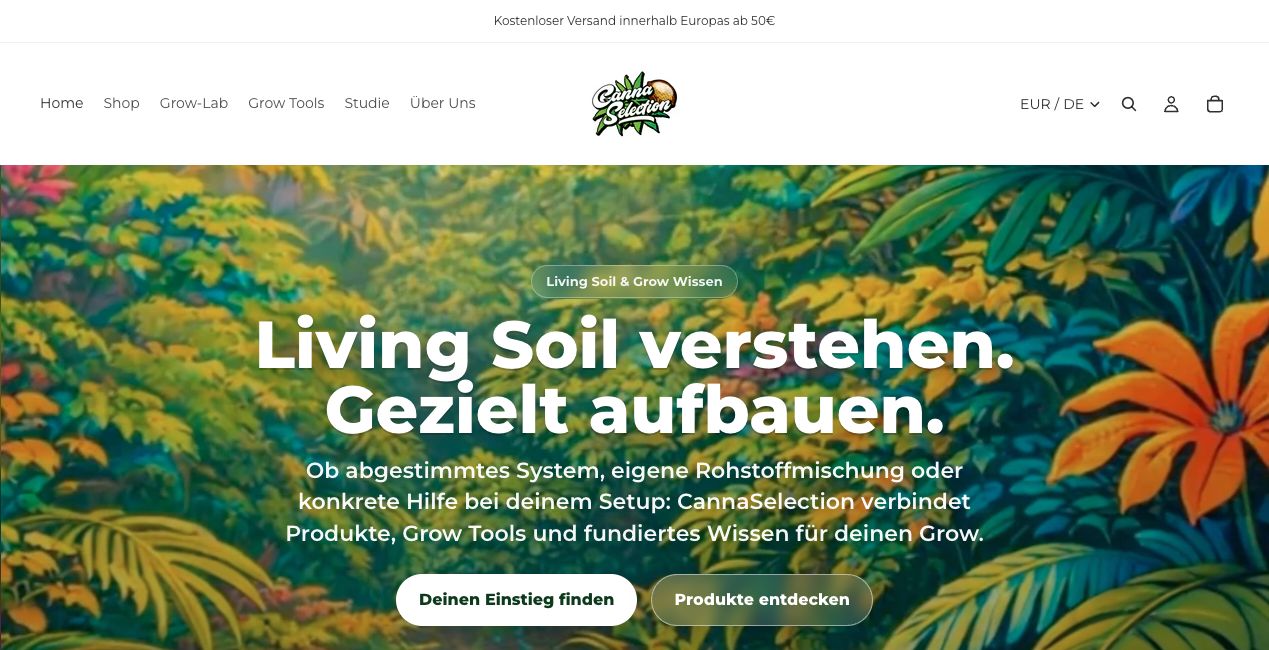 Startseite des CannaSelection Onlineshops